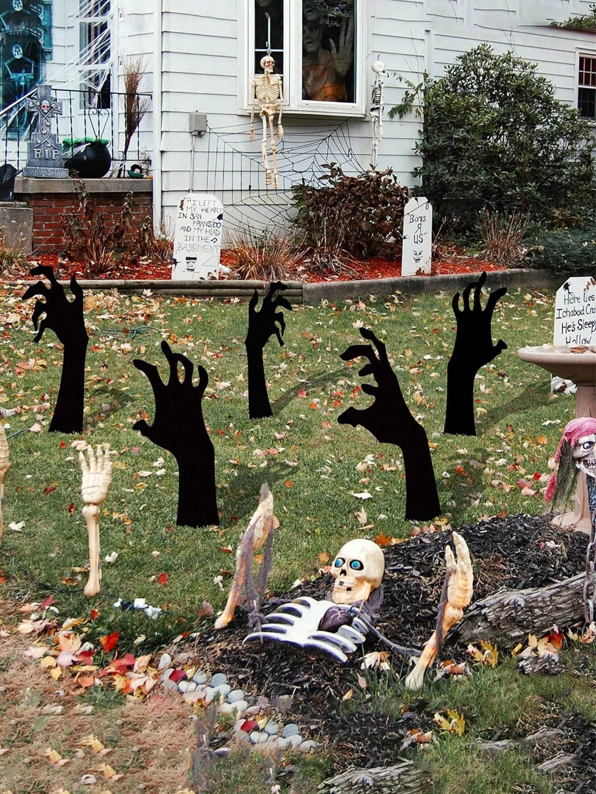 5PCS Scary Halloween Yard Decorations, Black Halloween Handmade Lawn Stakes, Suitable for Halloween Silhouette Yard Decorations, Halloween Sidewalk Signs, Outdoor Halloween Yard Decorations